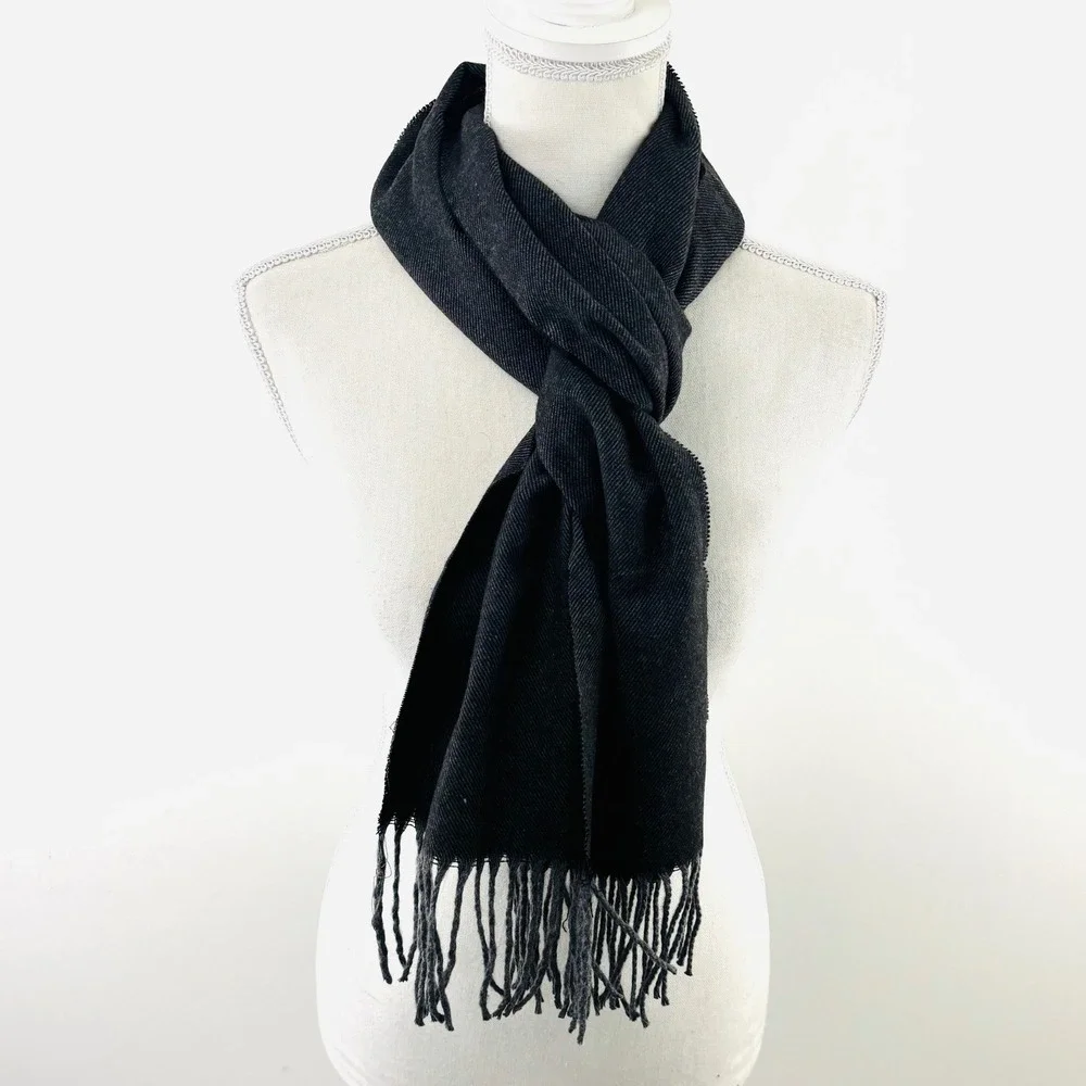 Koln Fashions 100% Cashmere Scarf Charcoal Gray Hand Tailored‎ Fringe Wrap